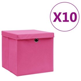 Cajas de almacenamiento con tapas 10 uds 28x28x28 cm rosa