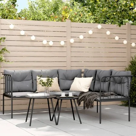 Sofá de jardín con cojines forma de L acero y textileno negro by , Outdoor sofas - Ref: Foro24-4008108, Price: 263,80 €, Disc...