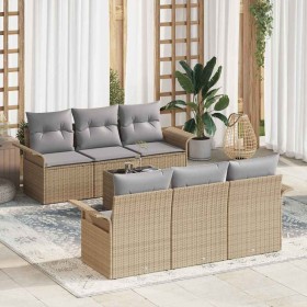 Conjunto de sofá de jardín 7 pcs Beige Poliratán