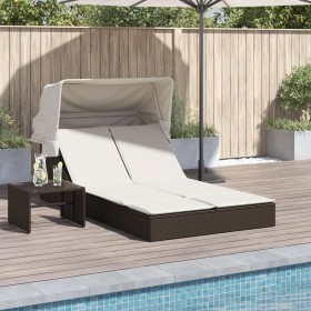 Doppel-Liegestuhl mit Sonnendach und braunen Kunststoff-Rattan-Kissen. von , Liegen - Ref: Foro24-368638, Preis: 268,49 €, Ra...