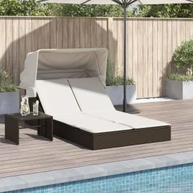 Tumbona doble con capota y cojines ratán sintético marrón by , Loungers - Ref: Foro24-368638, Price: 268,79 €, Discount: %