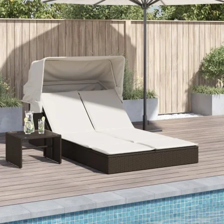 Tumbona doble con capota y cojines ratán sintético marrón by , Loungers - Ref: Foro24-368638, Price: 263,99 €, Discount: %