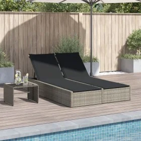 Doppel-Liegestuhl mit hellgrauen synthetischen Rattan-Kissen. von , Liegen - Ref: Foro24-368633, Preis: 263,90 €, Rabatt: %