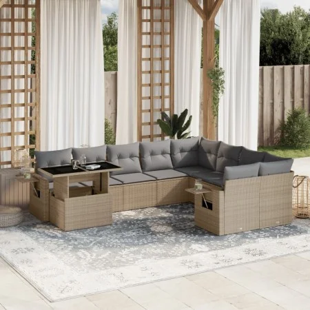 Gartensofa-Set mit 10-teiligen beigen Kissen aus synthetischem Rattan. von , Gartensets - Ref: Foro24-3268139, Preis: 654,86 ...