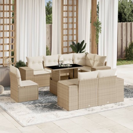 Set de sofás de jardín 9 pzas con cojines ratán sintético beige by , Garden sets - Ref: Foro24-3269298, Price: 693,44 €, Disc...