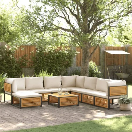 Gartensofagarnitur mit 9-teiligen massiven Akazienholz-Kissen. von , Gartensets - Ref: Foro24-3214926, Preis: 1,00 €, Rabatt: %