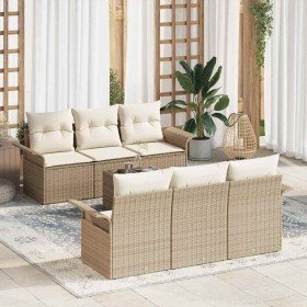 Conjunto de sofá de jardín 7 pcs Beige Poliratán