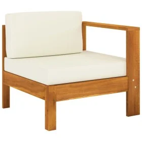 Sofá central con 1 reposabrazos madera de acacia blanca crema von vidaXL, Modulare Sofas für den Außenbereich - Ref: Foro24-3...