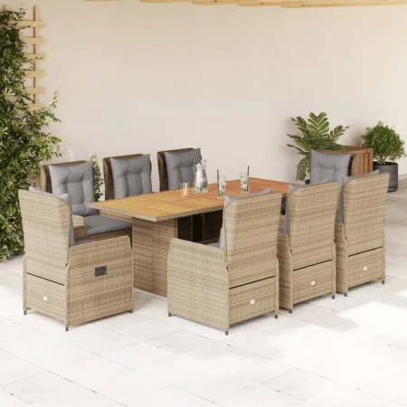 Set comedor de jardín 9 pzas con cojines ratán sintético beige by , Garden sets - Ref: Foro24-3262790, Price: 1,00 €, Discoun...