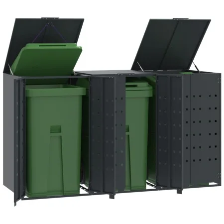 Cobertizo para 3 cubos de basura acero antracita 207x79x117 cm by , Waste container supports - Ref: Foro24-3279983, Price: 61...