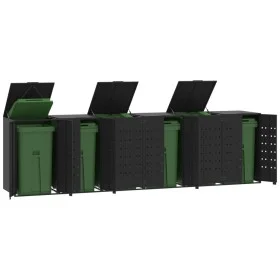 Cobertizo de 6 contenedores de basura acero negro 414x79x117 cm by , Waste container supports - Ref: Foro24-3279981, Price: 1...