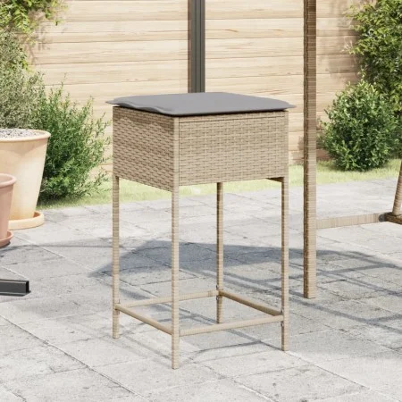 Küchenhocker mit 2 Stück Kunststoff-Rattan-Sitzkissen in Beige. von , Gartenstühle - Ref: Foro24-368320, Preis: 92,41 €, Raba...