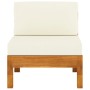 Sofá central con cojines blanco crema madera de acacia de vidaXL, Sofás modulares de exterior - Ref: Foro24-310646, Precio: 1...