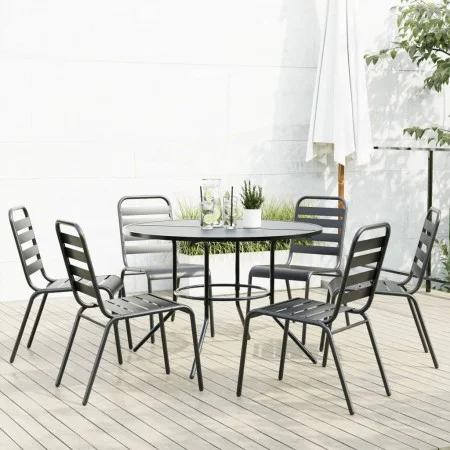 Sillas jardín apilables 7 pzas acero recubrimiento polvo gris by , Garden sets - Ref: Foro24-3283767, Price: 438,26 €, Discou...