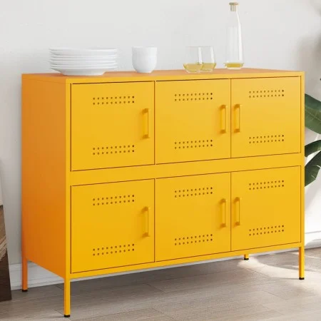 Gelber Senfschrank aus Stahl, 100,5x39x79 cm. von , Sideboards - Ref: Foro24-843099, Preis: 173,41 €, Rabatt: %