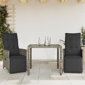 Mesita y sillas jardín 3 pzas y cojines ratán sintético gris de , Conjuntos de jardín - Ref: Foro24-3276893, Precio: 353,93 €...