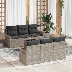 Conjunto de sofá de jardín 7 pcs Gris Claro Poliratán Conjunto de sofá de jardín 7 pcs Gris Claro Poliratán