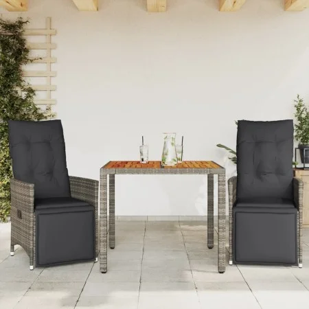 Mesita y sillas jardín 3 pzas y cojines ratán sintético gris de , Conjuntos de jardín - Ref: Foro24-3276885, Precio: 339,43 €...