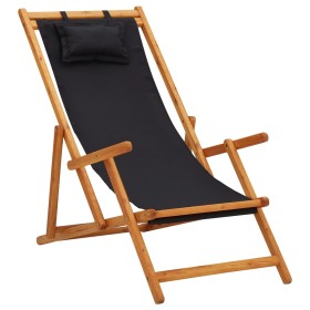 Silla de playa plegable madera maciza de eucalipto y tela negra by vidaXL, Garden chairs - Ref: Foro24-310313, Price: 70,99 €...