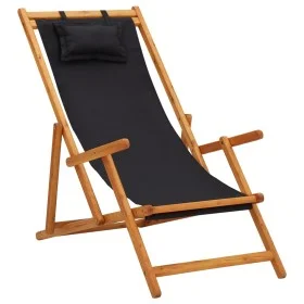Silla de playa plegable madera maciza de eucalipto y tela negra von vidaXL, Gartenstühle - Ref: Foro24-310313, Preis: 69,66 €...