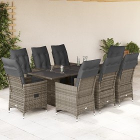 Mesita y sillas jardín 9 piezas y cojines ratán sintético gris by , Garden sets - Ref: Foro24-3276900, Price: 1,00 €, Discoun...