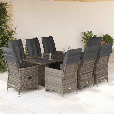 Mesita y sillas jardín 9 piezas y cojines ratán sintético gris by , Garden sets - Ref: Foro24-3276900, Price: 1,00 €, Discoun...