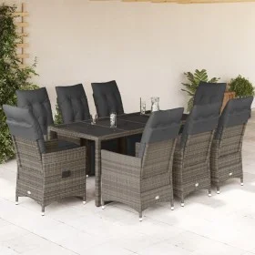 Mesita y sillas jardín 9 piezas y cojines ratán sintético gris by , Garden sets - Ref: Foro24-3276898, Price: 1,00 €, Discoun...