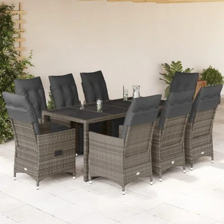 Gartentisch und Stühle 9-teilig und Kissen aus grauem Kunststoff-Rattan von , Gartensets - Ref: Foro24-3276898, Preis: 1,00 €...