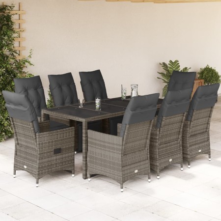 Mesita y sillas jardín 9 piezas y cojines ratán sintético gris by , Garden sets - Ref: Foro24-3276898, Price: 1,00 €, Discoun...