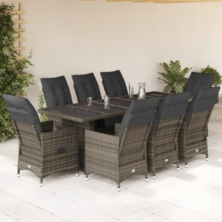Gartentisch und Stühle 9-teilig und Kissen aus grauem Kunststoff-Rattan von , Gartensets - Ref: Foro24-3277261, Preis: 1,00 €...