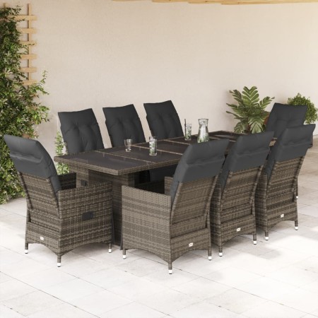 Mesita y sillas jardín 9 piezas y cojines ratán sintético gris by , Garden sets - Ref: Foro24-3277261, Price: 1,00 €, Discoun...