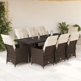 Set de mesa y sillas jardín 9 piezas y cojines ratán PE marrón by , Garden sets - Ref: Foro24-3277263, Price: 1,00 €, Discoun...