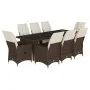 Set de mesa y sillas jardín 9 piezas y cojines ratán PE marrón de , Conjuntos de jardín - Ref: Foro24-3277263, Precio: 1,00 €...