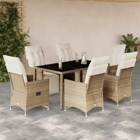 Set de mesa y sillas de jardín 7 pzas y cojines ratán PE beige by , Garden sets - Ref: Foro24-3276940, Price: 830,65 €, Disco...
