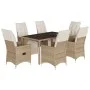 Set de mesa y sillas de jardín 7 pzas y cojines ratán PE beige by , Garden sets - Ref: Foro24-3276940, Price: 830,65 €, Disco...