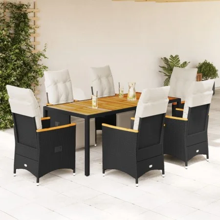 Set de mesa y sillas de jardín 7 pzas y cojines ratán PE negro by , Garden sets - Ref: Foro24-3276963, Price: 853,18 €, Disco...