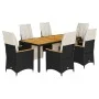 Set de mesa y sillas de jardín 7 pzas y cojines ratán PE negro by , Garden sets - Ref: Foro24-3276963, Price: 853,18 €, Disco...