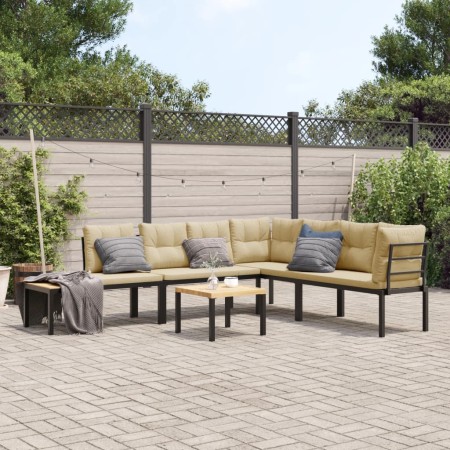 Banco de jardín cojines 5 pzas acero recubrimiento polvo negro by , Garden sets - Ref: Foro24-3283643, Price: 464,58 €, Disco...