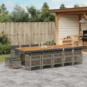 Set comedor de jardín con cojines 15 pzas ratán sintético gris by , Garden sets - Ref: Foro24-3210818, Price: 963,84 €, Disco...