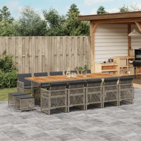 Set comedor de jardín con cojines 15 pzas ratán sintético gris by , Garden sets - Ref: Foro24-3210818, Price: 985,50 €, Disco...