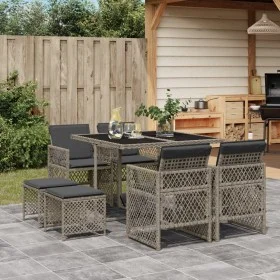 Set comedor jardín 9 pzas y cojines ratán sintético gris by , Garden sets - Ref: Foro24-3210776, Price: 389,40 €, Discount: %