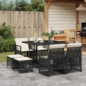 Garten-Essgruppe 9-teilig mit schwarzen Polstern aus synthetischem Rattan von , Gartensets - Ref: Foro24-3210774, Preis: 385,...