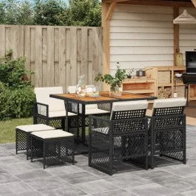 Set de comedor de jardín 9 pzas y cojines ratán sintético negro by , Garden sets - Ref: Foro24-3210783, Price: 411,88 €, Disc...