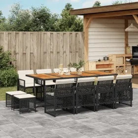 Set comedor de jardín con cojines 13 pzas ratán sintético negro by , Garden sets - Ref: Foro24-3210807, Price: 795,59 €, Disc...