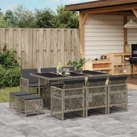 Garten-Essgruppe 11-teilig mit grauen Polstern aus synthetischem Rattan. von , Gartensets - Ref: Foro24-3210788, Preis: 537,8...