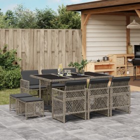 Set de comedor de jardín 11 pzas y cojines ratán sintético gris de , Conjuntos de jardín - Ref: Foro24-3210788, Precio: 483,9...