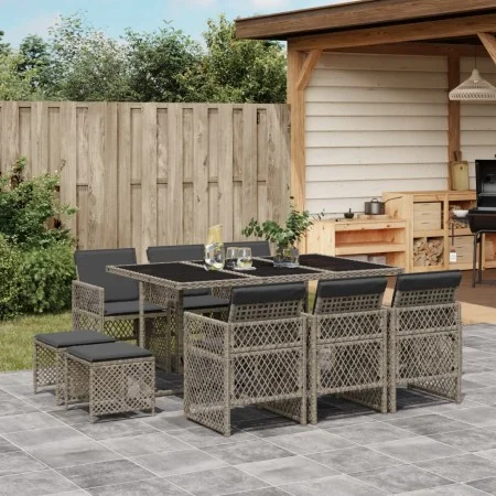 Set de comedor de jardín 11 pzas y cojines ratán sintético gris de , Conjuntos de jardín - Ref: Foro24-3210788, Precio: 544,2...