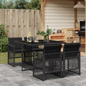 Gartenmöbel-Set, 5-teilig, mit schwarzen Polstern aus synthetischem Rattan von , Gartensets - Ref: Foro24-3210715, Preis: 256...