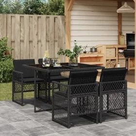 Set de muebles jardín 5 pzas con cojines ratán sintético negro by , Garden sets - Ref: Foro24-3210715, Price: 294,30 €, Disco...