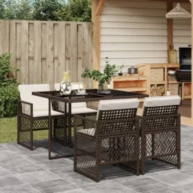 Set comedor de jardín 5 piezas y cojines ratán sintético marrón by , Garden sets - Ref: Foro24-3210717, Price: 308,62 €, Disc...